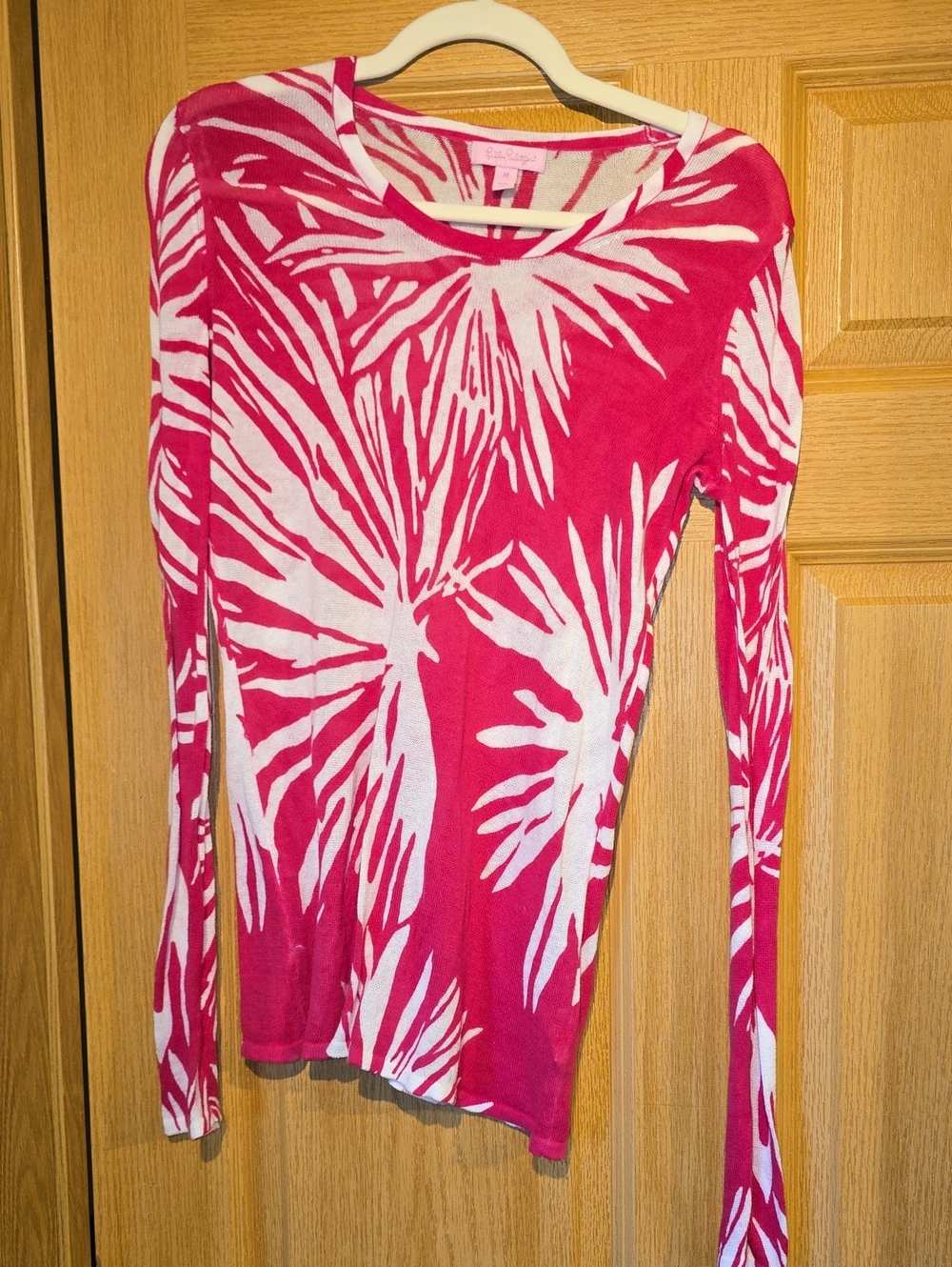 Women's Pink & White Long-Sleeve Printed Top